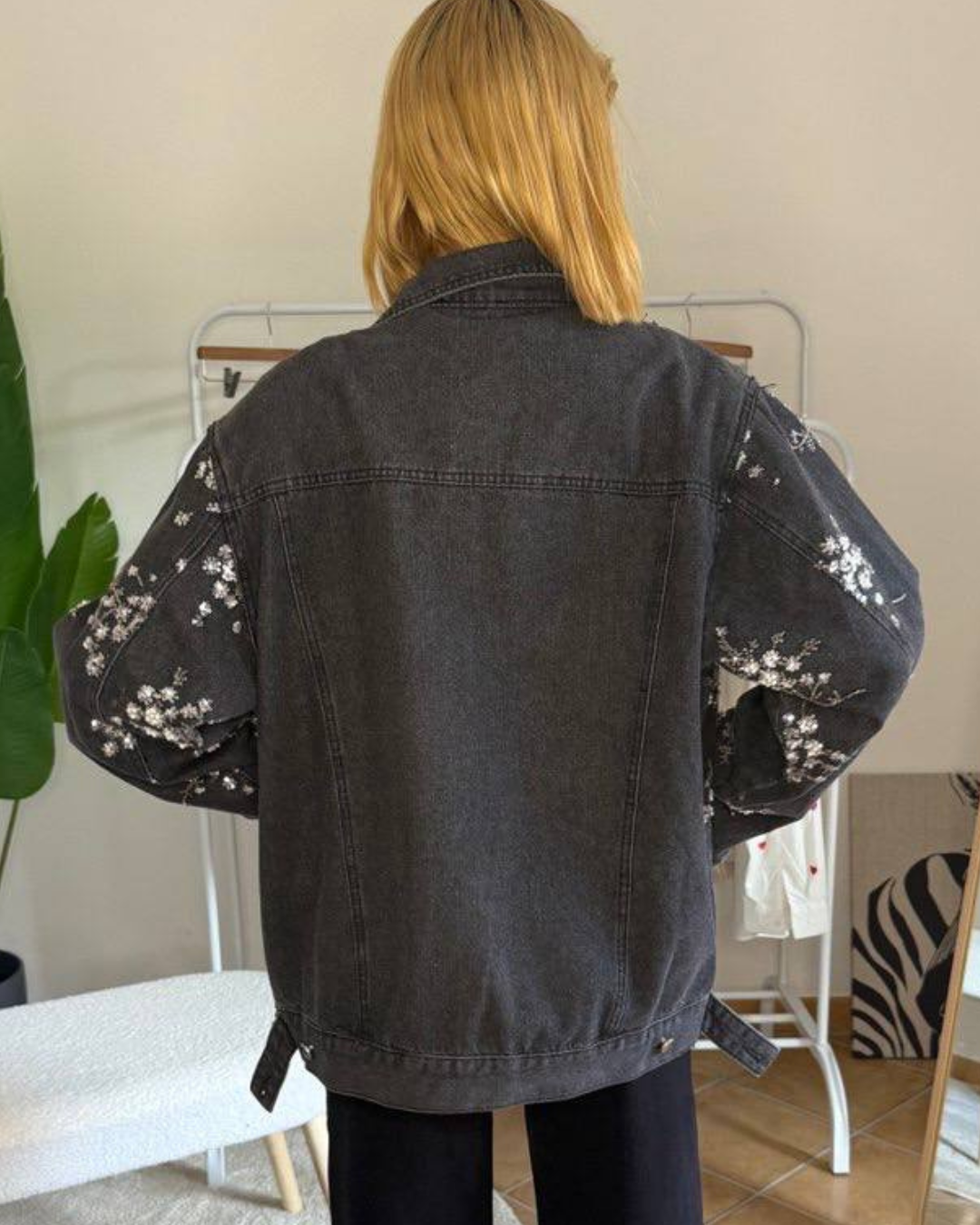 Giacca jeans ricami Lux grigio