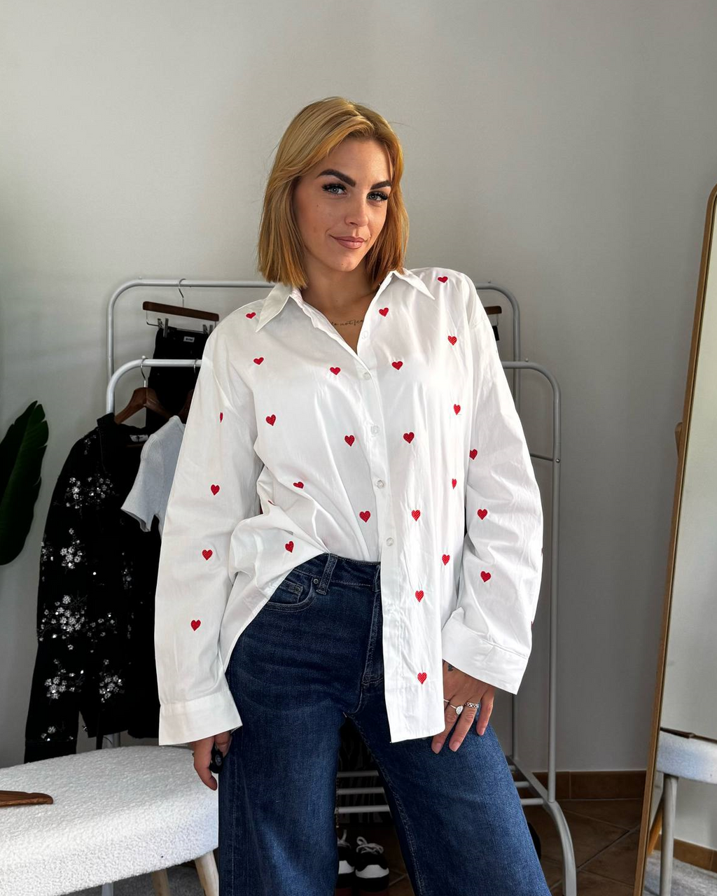 Camicetta Cuoricini bianco/rosso