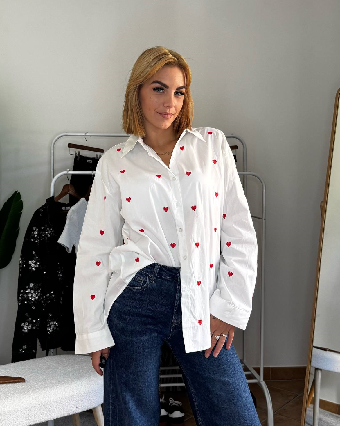 Camicetta Cuoricini bianco/rosso