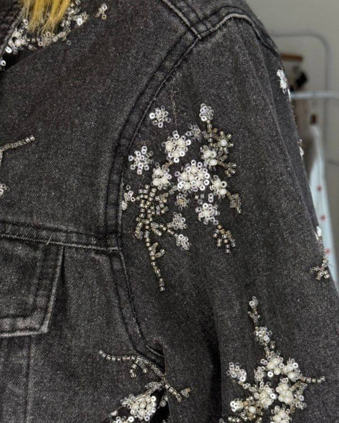 Giacca jeans ricami Lux grigio