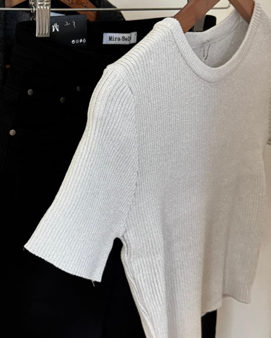 Top costine glitter Shine argento