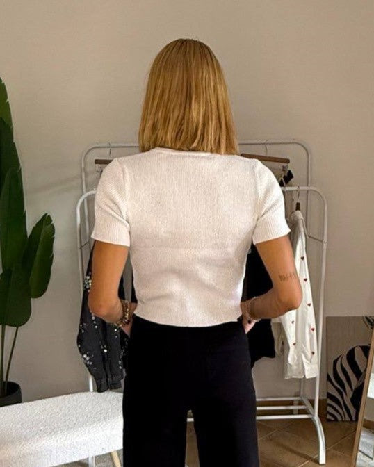 Top costine glitter Shine argento